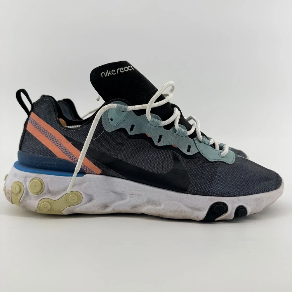 Nike React Element 55 Dark Grey Black Orange Blue Sneakers BQ6166-006 Mens 10
